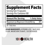 10X Health Magnesium Citrate Capsules, Magnesium Supplement for Sleep & Muscle Function, 60 Capsules