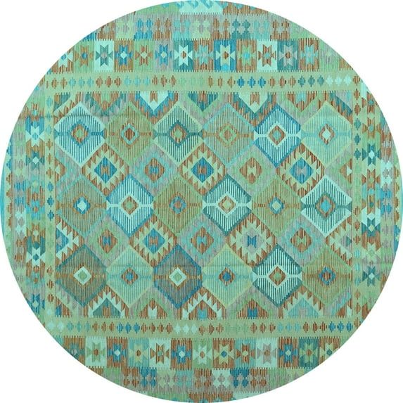 Ahgly Company Indoor Round Abstract Light Blue Contemporary Area Rugs, 4' Round