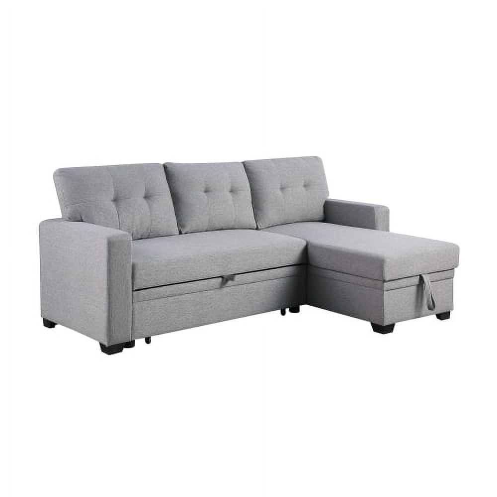 BSHTI Light Gray Linen Sectional Pull Out Sleeper Sofa Bed with Storage Chaise for Living Room, L-Shaped Couch with Ottoman, 3-Seat Sleeper Sofa Modern Style Wood Frame Sofa Couch