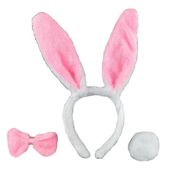 Diadema con orejas de conejito de peluche para niñas de Pascua, pajarita, cola, disfraz de Cosplay para fiesta