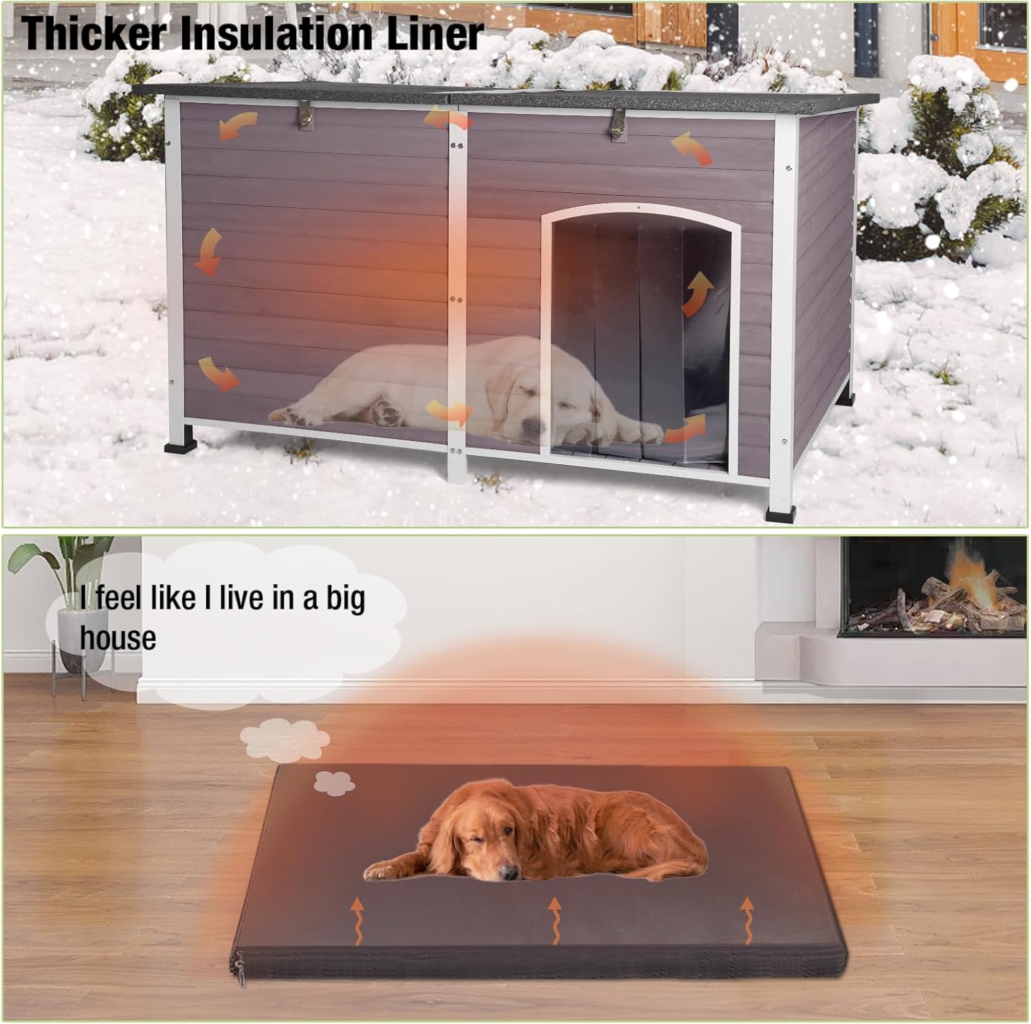 Aivituvin Extra Large Insulated Outdoor Dog House with Insulated Liner for Winter, Weatherproof Dog Kennel with All-Around Iron Frame for Small, Medium, and Large Dog (Gray)