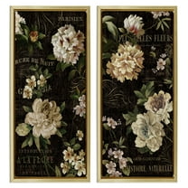 Stupell Industries Vintage French Typography Flowers Botanical & Floral Painting Gold Floater Framed Canvas Art Print Wall Art, 15 x 31, Set of 2