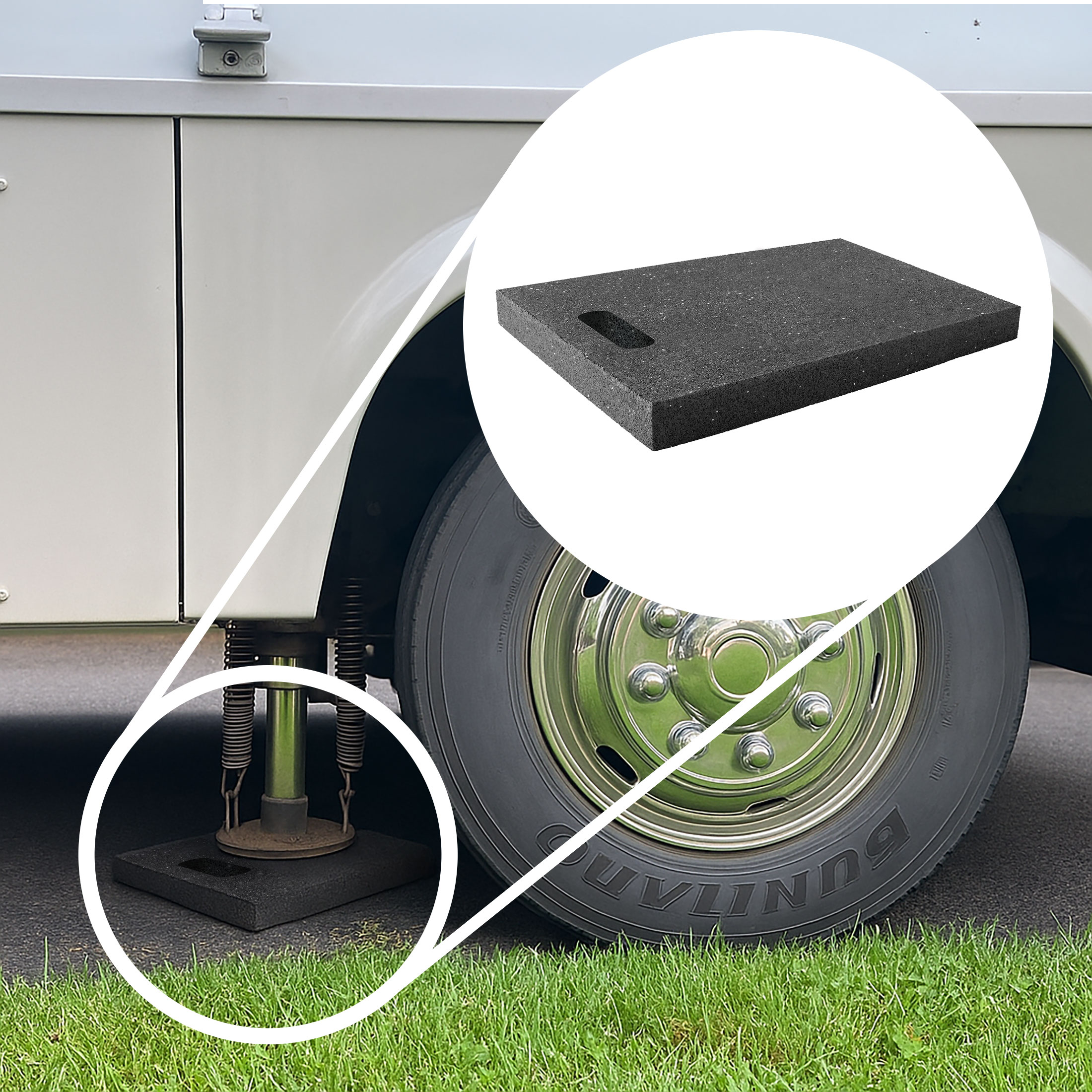 Handled Jack Pad 1-pack 12" x 10" x 1" Durable Recycled Rubber for RVs and Campers
