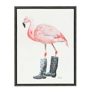 Kate and Laurel Sylvie Flamingo in Boots Framed Canvas Wall Art by Jennifer Redstreake Geary, 18x24 Gray