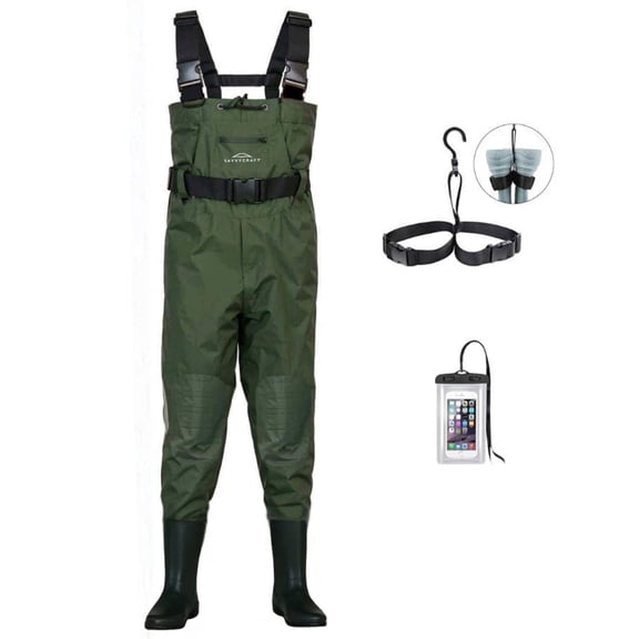 Savvycraft Chest Fishing Waders with Boots for Men & Women, 700D Nylon/PVC Waterproof Waders with Reinforced Knees & 2" Elastic Adjustable Shoulder Straps, Heavy Duty for Fishing, Hunting & Farming