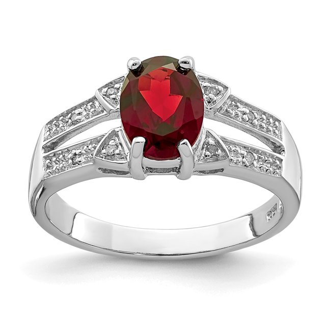 925 Sterling Silver Garnet Diamond Ring Gemstone
