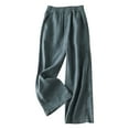 thumbnail image 4 of KPOPLK Women's Cotton Linen Pants Summer Women Tall Casual Loose Fashion Drawstring Lounge Straight Leg Palazzo Pants Size XL,Blue, 4 of 4