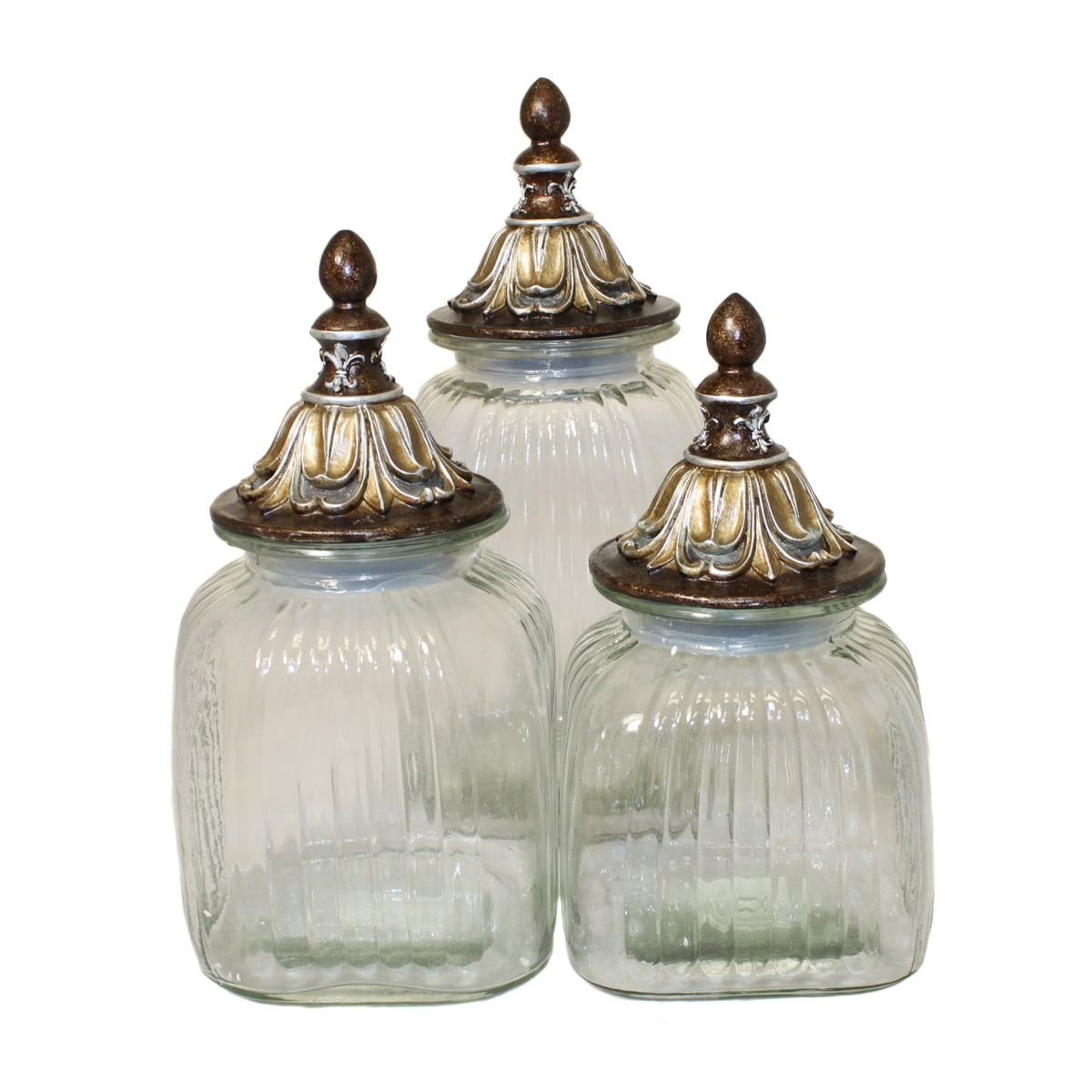 Urban Designs Baroque Gift 3Piece Glass Canister Set Antique Gold