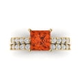 thumbnail image 2 of 2.66 ct Brilliant Princess Cut Red Zircon 14k Yellow Gold Solitaire with Accents Engagement Bridal Wedding Ring Band Set size 9, 2 of 7