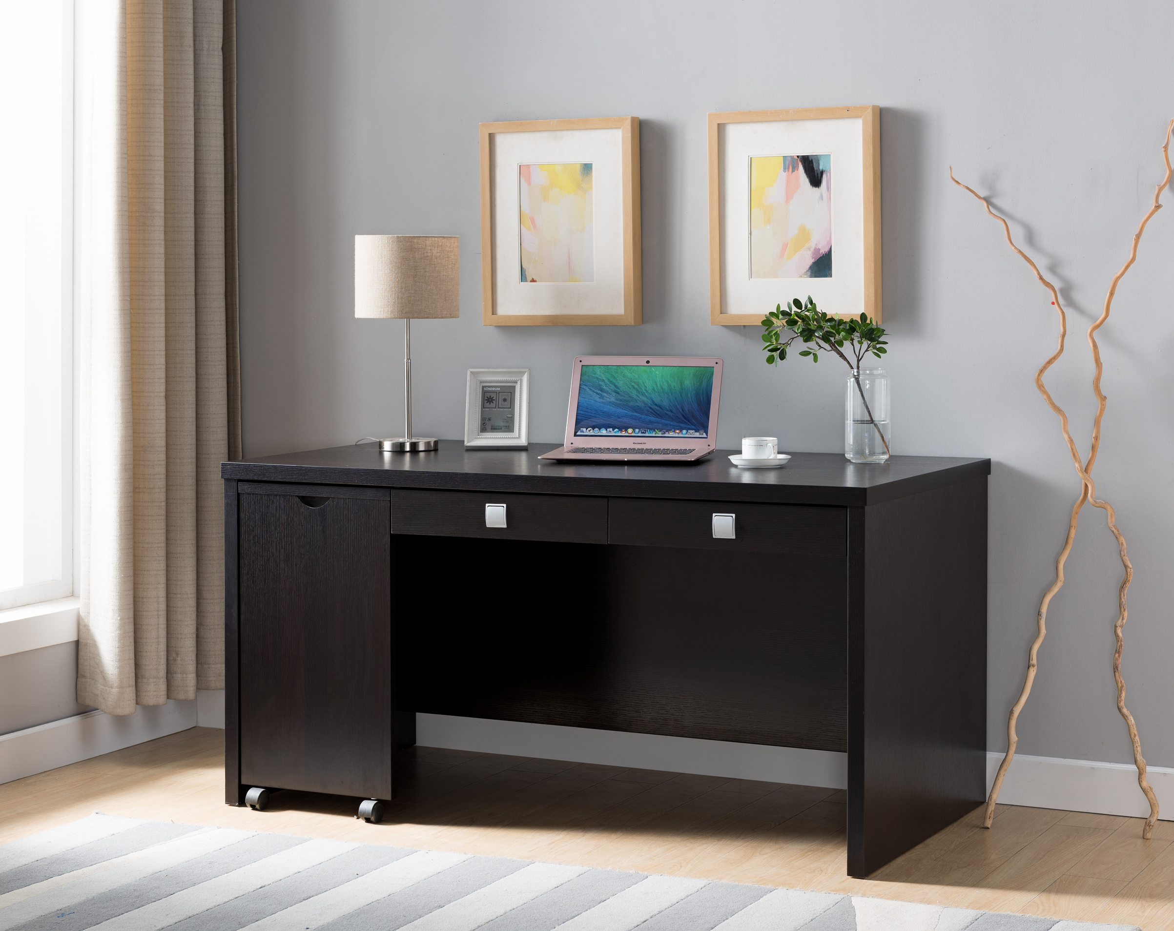 Smart Home Expandable Desk with Drawers Red Cocoa