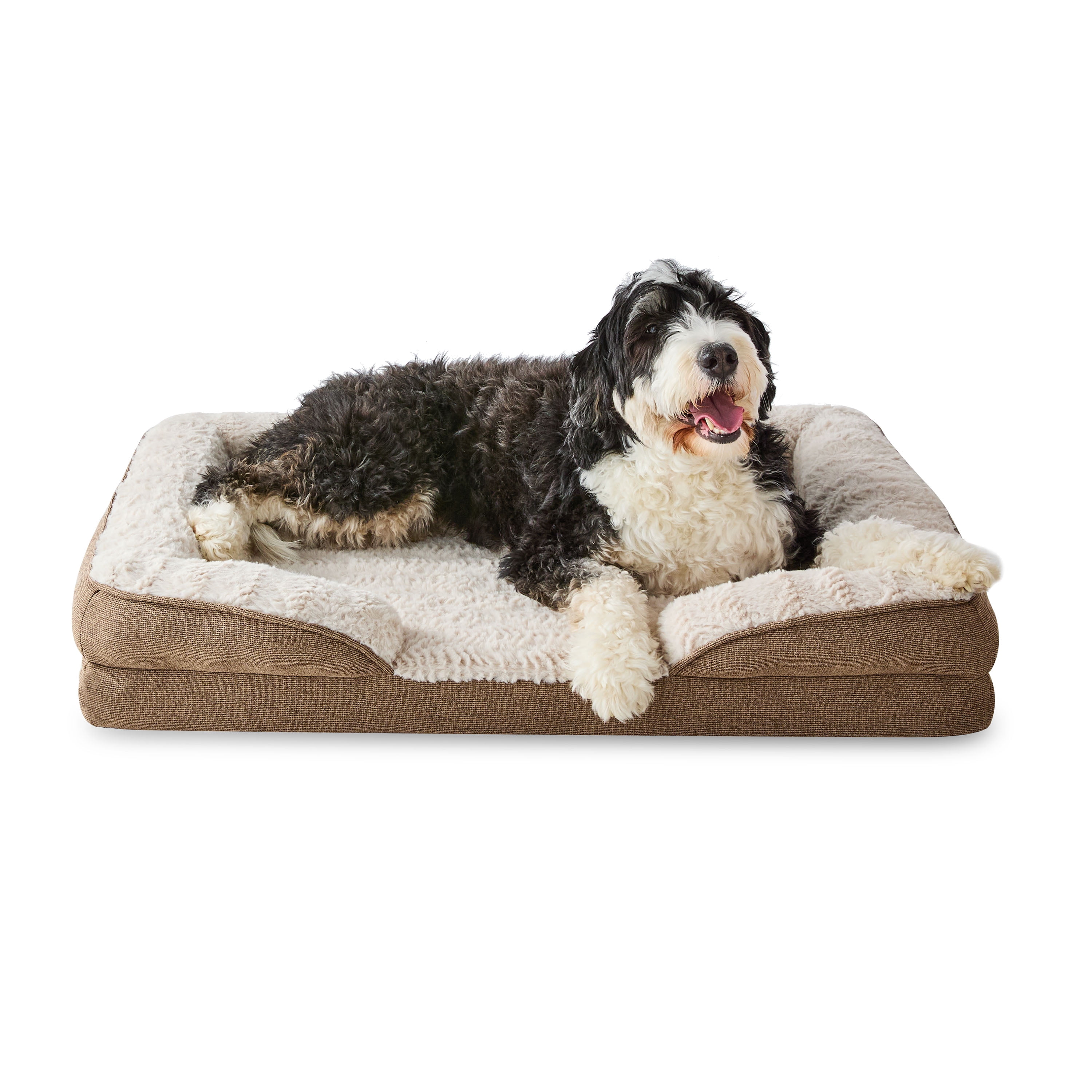 Vibrant Life Medium Orthopedic Bolster Dog Bed, Tan, 25" x 35"