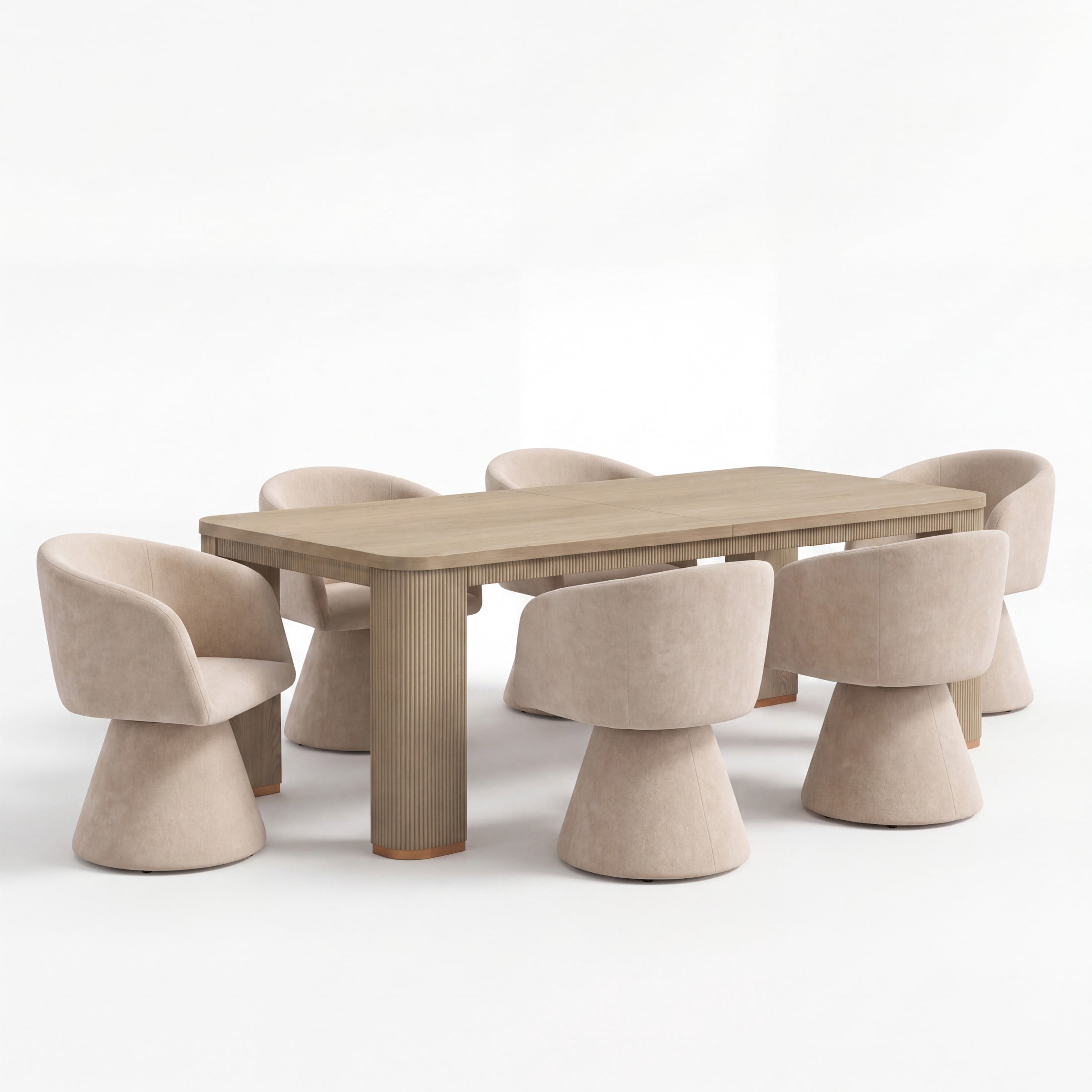 Christopher Knight Home 7-Piece Modern Dining Set, Swivel Upholstered Chairs and 90" Table, Light Ash+Oatmeal