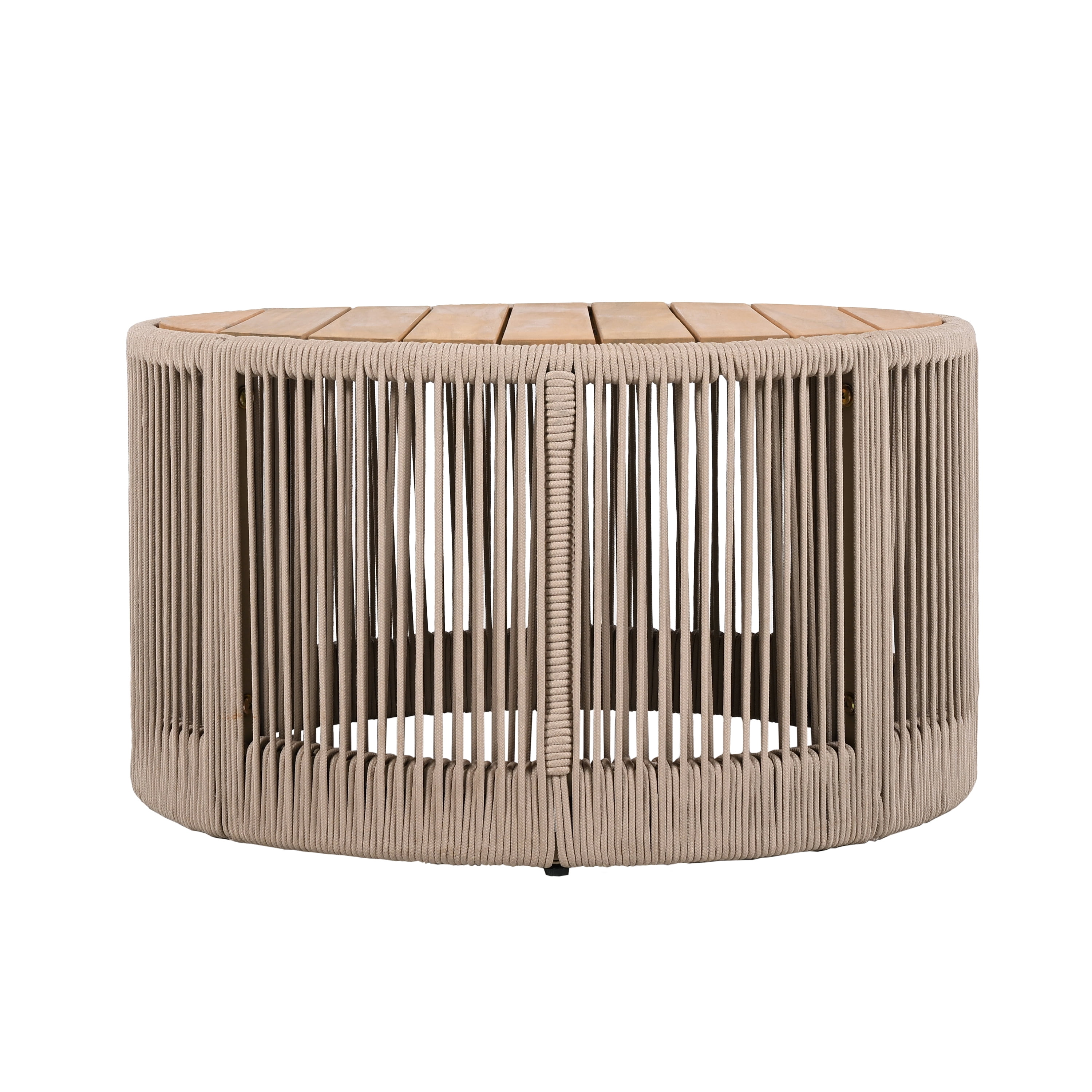 Euroco Outdoor Rattan rope & Acacia Wood Coffee Table - Patio Balcony Furniture for Garden, Yard, Balcony - Weather Resistant(Rope Beige, Natural Iron)