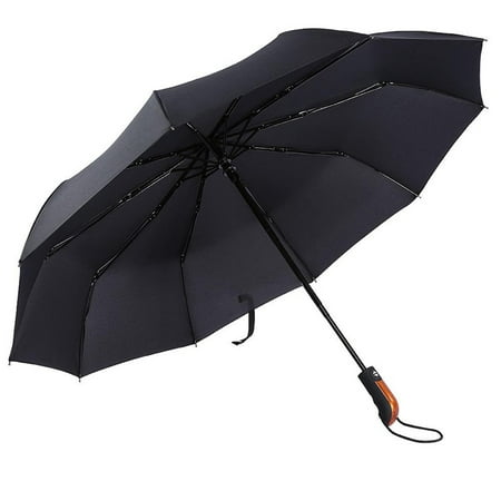 Estink Black Large Windproof Travel Umbrella 10 Ribs Unbreakable Auto Open Close Waterproof Stormproof Canopy Rustproof Folding Compact Rain Umbrellas for Men and