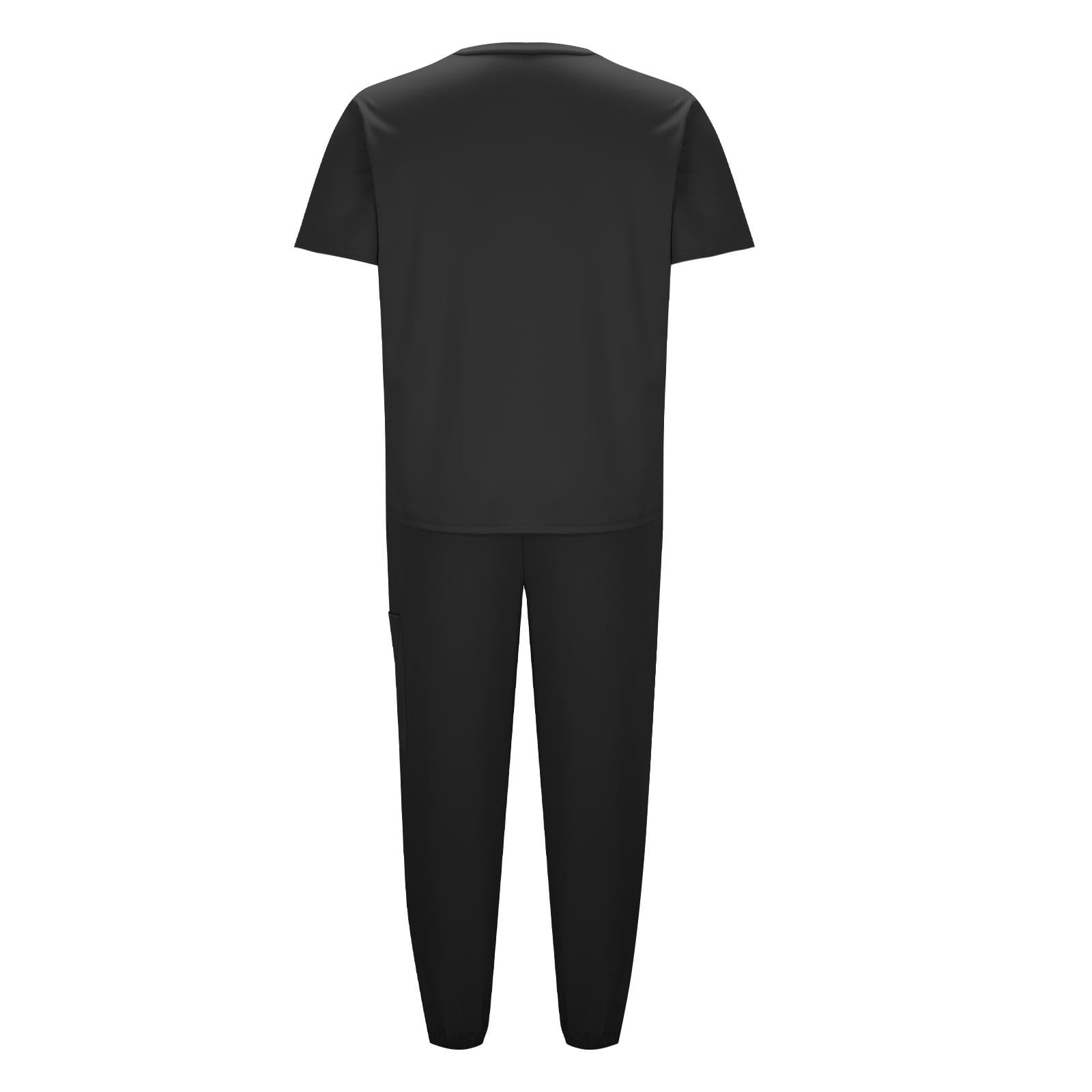 Womens Stretch V-Neck Jogger Scrubs Set Medical Nursing Tops with Pocket Pants