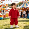 thumbnail image 2 of Quealent Toddler Boy Clothes Baby Outfits Fall Winter Long Sleeve Button Down Sweatshirt + Casual Pants 2pcs 18 Months - 5T (Red, 18-24 Months), 2 of 8