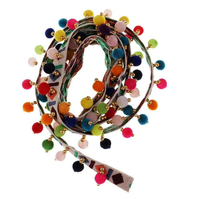 1 Yard Multicolored Ethnic Style Beads Fringe Tassel Braid Jacquard Ribbon DIY Sewing Fabric Craft Handmade Decorative Jewelry White
