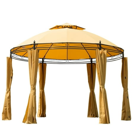 Outsunny 11 5 Metal Round Dome Patio Gazebo Soft Top With Privacy