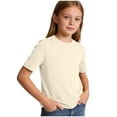 thumbnail image 6 of DJDLJWCJ Girls Short Sleeve Shirts, Girls T Shirts Crewneck Solid Lightweight Solid Basic T Shirts Girls Fashion Tops Outdoor Hiking Classic Tees Beige 3-4 T, 6 of 6