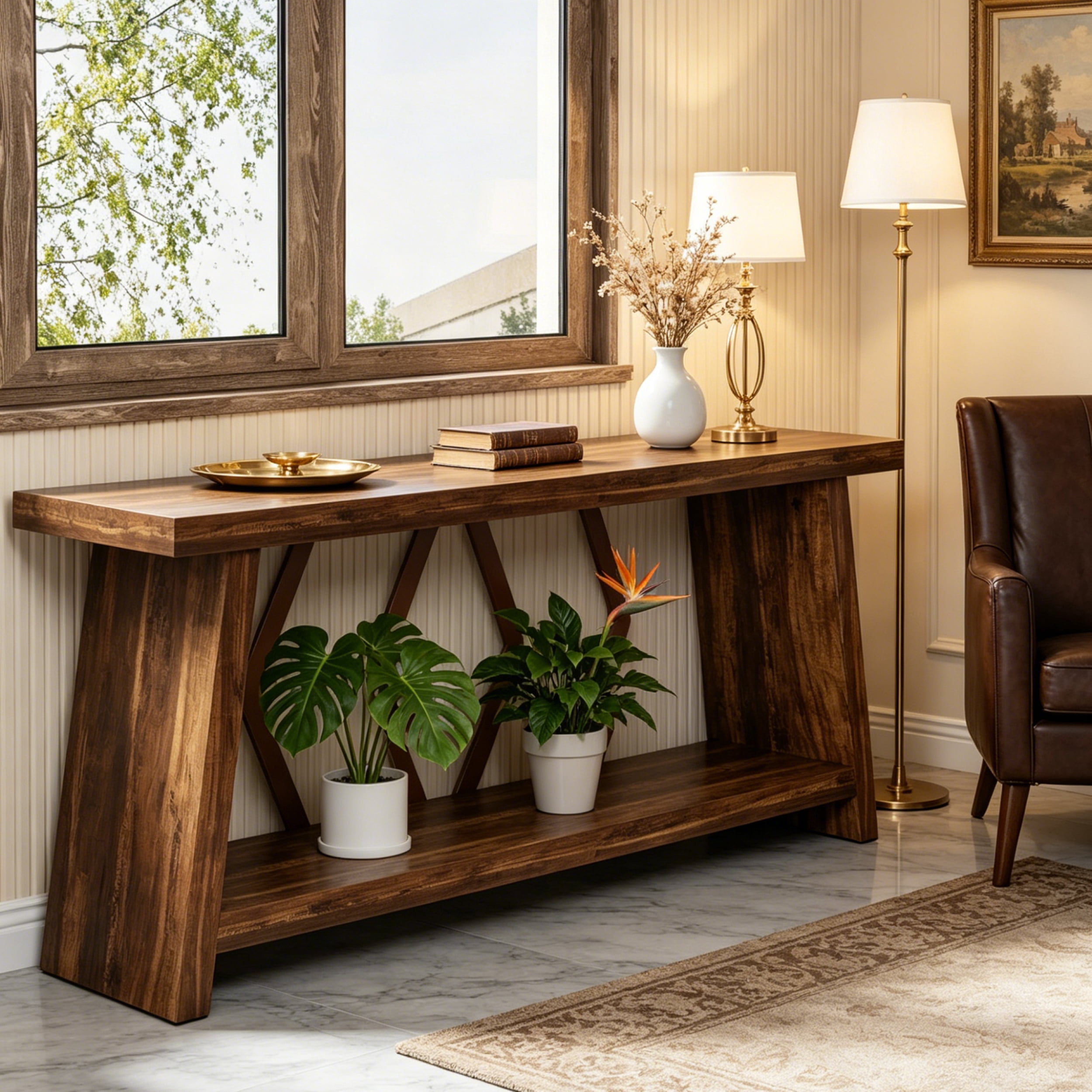 Fnova 70.86" Farmhouse Console Table for Entryway, 2-Tier Storage Long Narrow Wood Entryway Sofa Table, Easy Assembly, for Living Room Staircase Hallway Decor