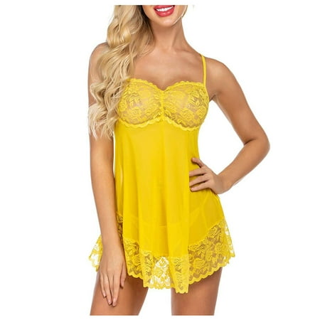 

RQYYD Women Plus Size Lingerie Babydoll Lace Nightgown Mesh Chemise Boudoir Nighty Teddy Lingerie on Clearance (Yellow 3XL)
