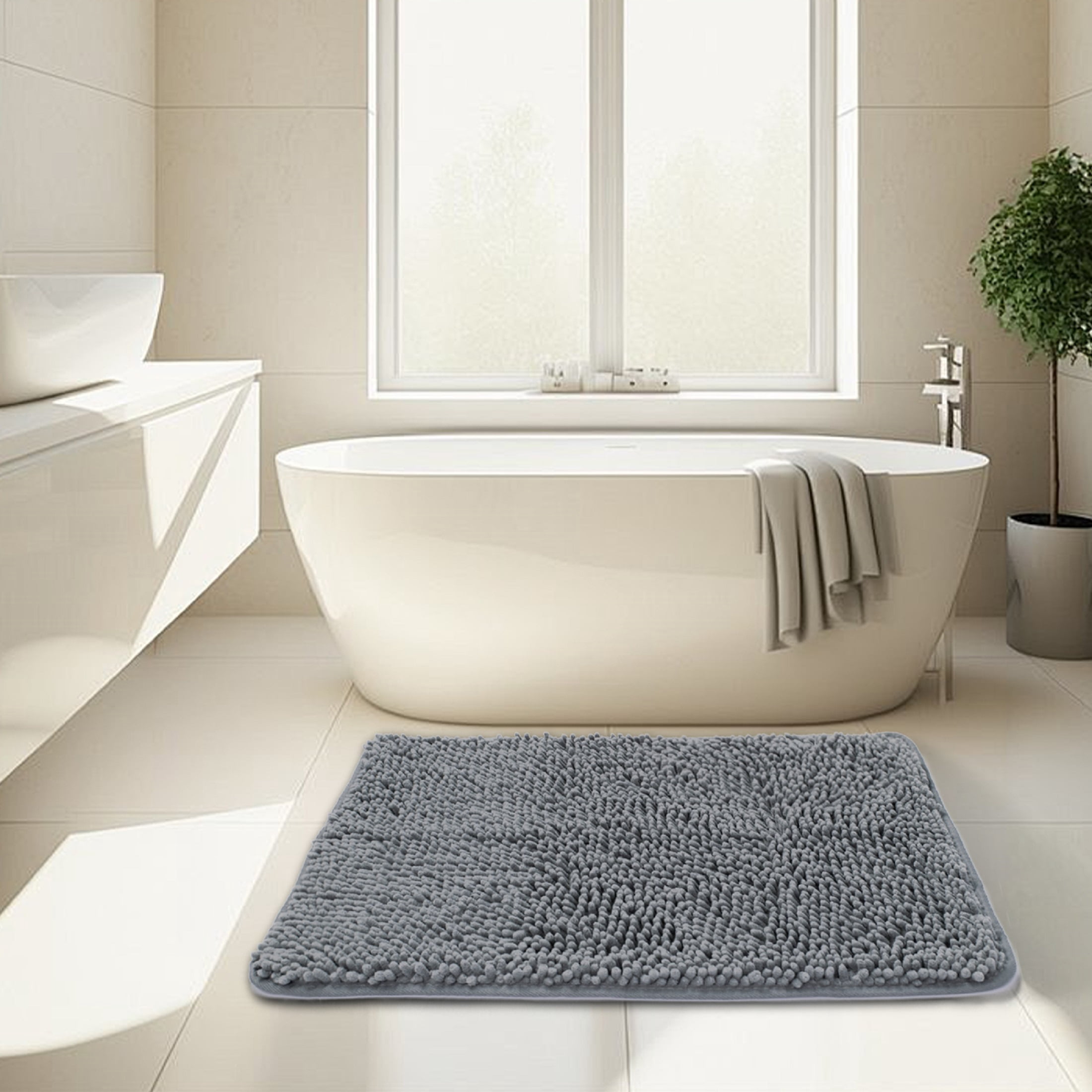 Niubya Bathroom Rug, Contour Toilet Bath Rugs, Non-Slip Floor Mat With Rubber BackingMachine Wash and Dry, 24x17, Gray