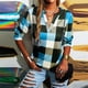 thumbnail image 3 of Camisa de algodón con cuello en V para mujer, jersey de manga larga con estampado a cuadros, informal, holgado, a la moda, para oficina, primavera y otoño, 2021, 3 of 5