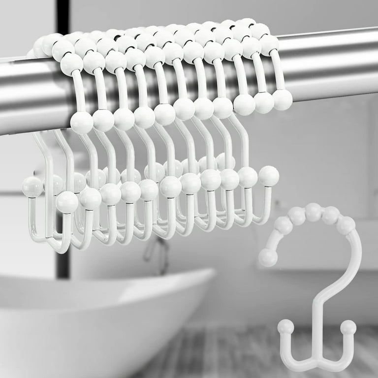 Shower Curtain Hooks Rings, Rust-Resistant Metal Double Roller