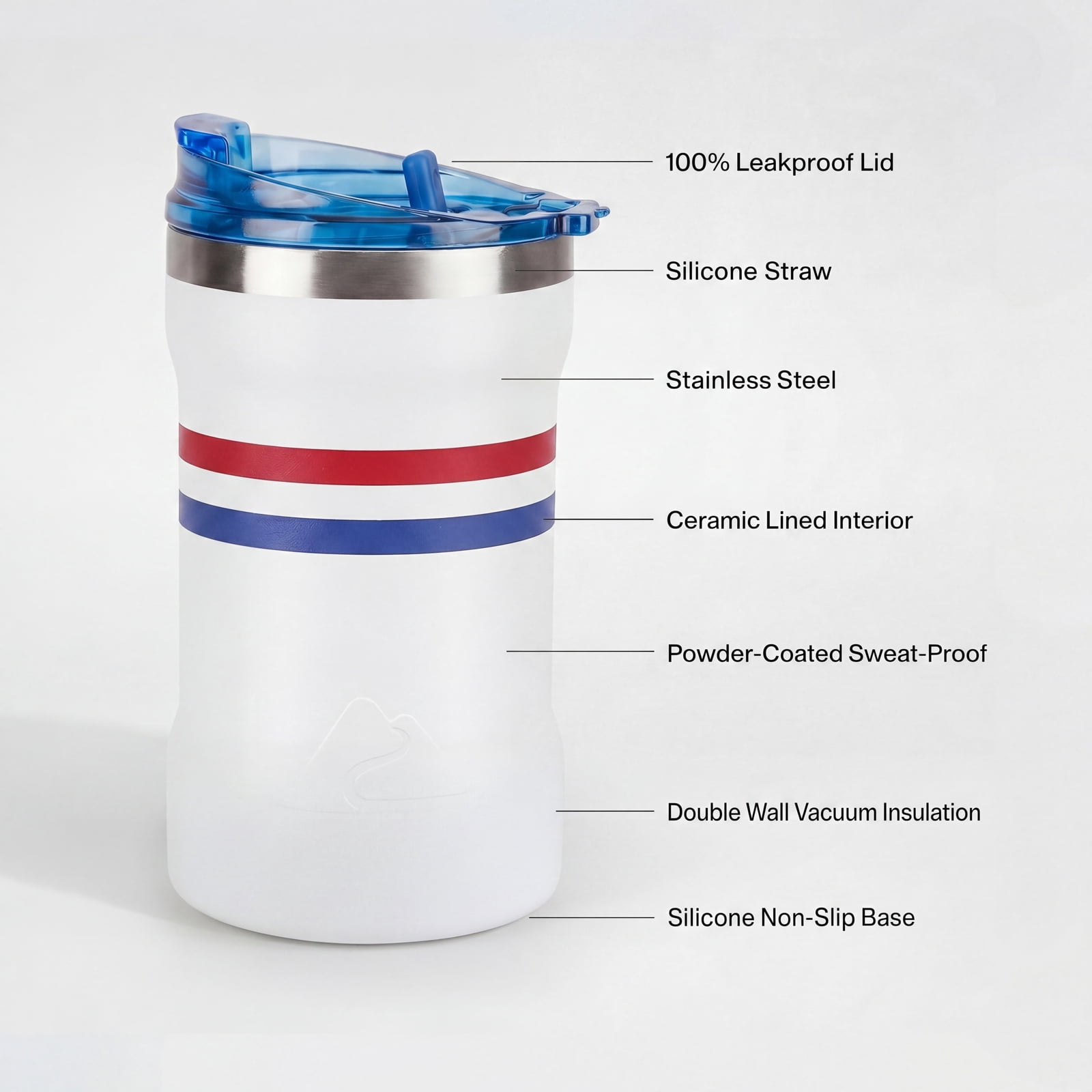 Ozark Trail 16oz Ceramic Lined Stainless Steel Can Tumbler with 2-in-1 Lid,Red and Blue stripe