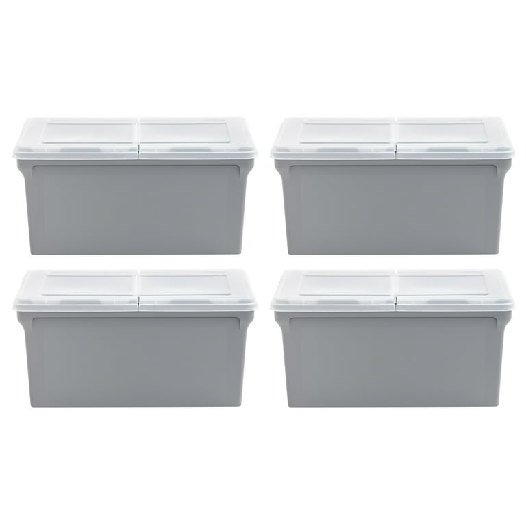 IRIS Plastic Storage Bins, Split Lid File Boxes, Letter Size, Gray