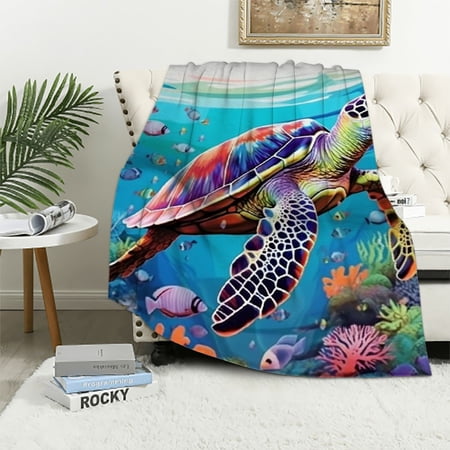 BCIIG Turtle Coral Reef Wave Soft Flannel Blanket All Seasons Lightweight Throw Blanket Living Rooms Sofa Decor Cow Gifts Blanket 60x80in
