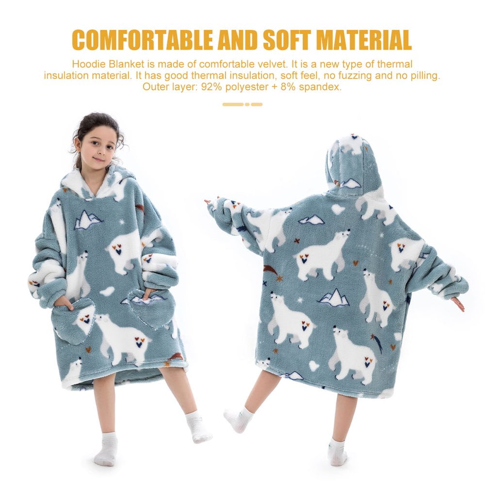 MesaSe Wearable Blanket Hoodie for Kids Thick Sherpa Sweatshirt with Elastic Sleeves and Giant Pockets Super Warm and Cozy Fuzzy Plush Fleece Blanket Jacket Animal Pattern Walmart