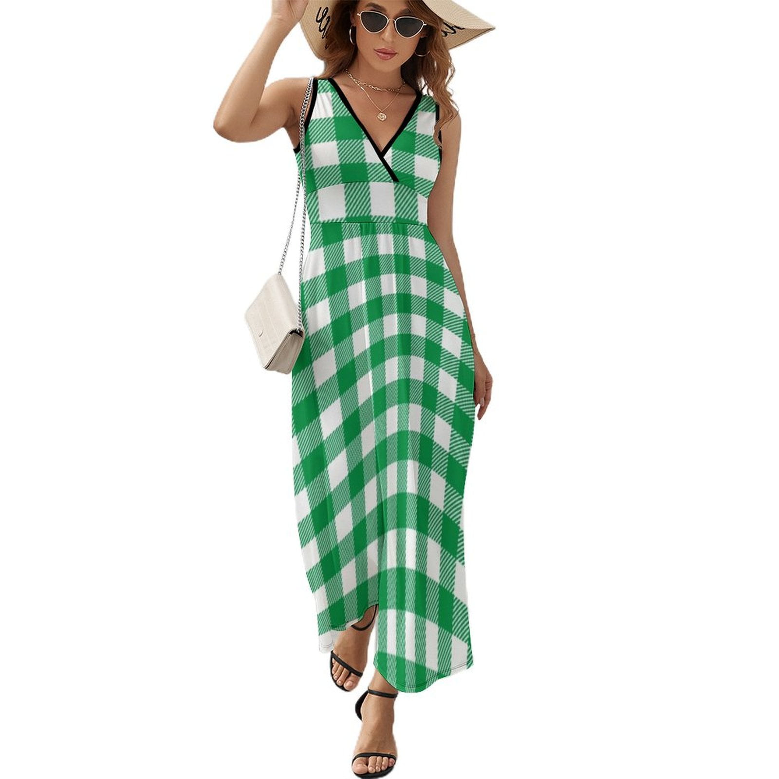 green emerald velvet dress Verlaine Green Check Maxi Dress main image 1