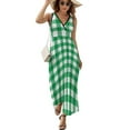 thumbnail image 2 of Maxi Dress Green White Plaid Dress Summer Checkerboard Korean Fashion Bohemia Long Dresses Women High Waist Custom Cute Maxi Dress, 2 of 7