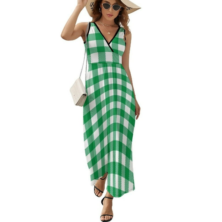 slim fit dress slacks Verlaine Green Check Maxi Dress