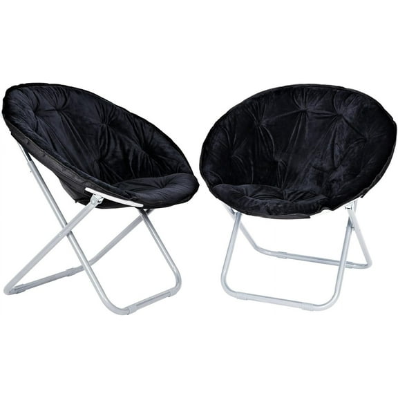 CQAOE Comfy Foldable Faux Fur Chair for Bedroom & Living Room, Portable Round Chair for Adults and Kids, Soft Lounge Accent Chair for Dorm & Apartment (2 Pack, Black)