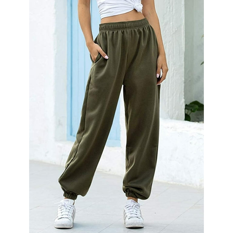 MERSARIPHY Women Solid Color Elastic High Waist Ankle Cuff Loose