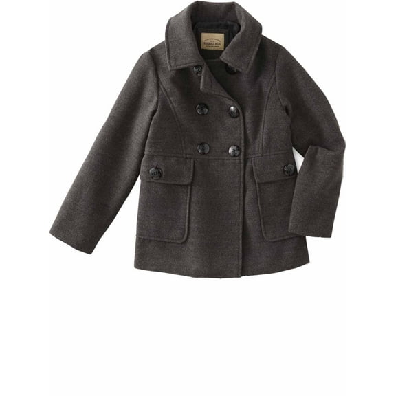 Girls Gray Single Breast Pea-coat Button Up Pockets Winter Dress Jacket