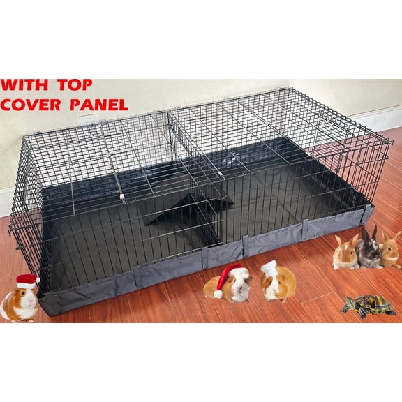 47" Extra Large Guinea Pig Dwarf Rabbit Habitat Yard With Top Cover Hamster Turtle Critters Cage Center Divider with Door Ramp Mouse Mice Bunny Enclosure with Waterproof Bottom Canvas