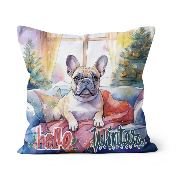 Watercolor Hello Winter French Bulldog Chill Christmas Welcome Pillow Cushion Double Sided Dog Lover Gifts Throw Pillow - 00016