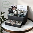 thumbnail image 4 of Leather Makeup Organizer with Drawer, Cosmetic Storage for Dresser Countertop and Bathroom Vanity, Beauty Holder for Lipstick Brush Skincare (Black), 4 of 9