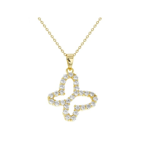 Bone Butterfly Pendant - 18k Gold Plated Clear Crystal Butterfly Pendant Necklace 19