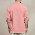 thumbnail image 5 of WTOBBYMen's Cotton Linen Blend Long Sleeve Shirt, Solid Color Breathable Button Down with Two Pockets for Daily Casual Wear & Travel Essentials,Pink 2XL, 5 of 5