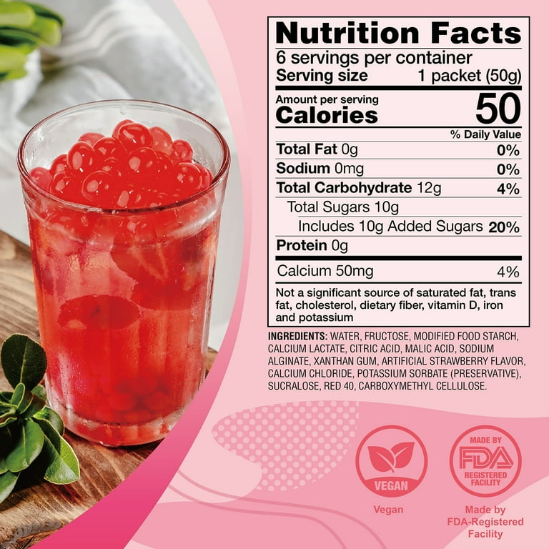 J WAY Bursting Popping Strawberry Boba Pearls, 6 Pack, 1.8oz