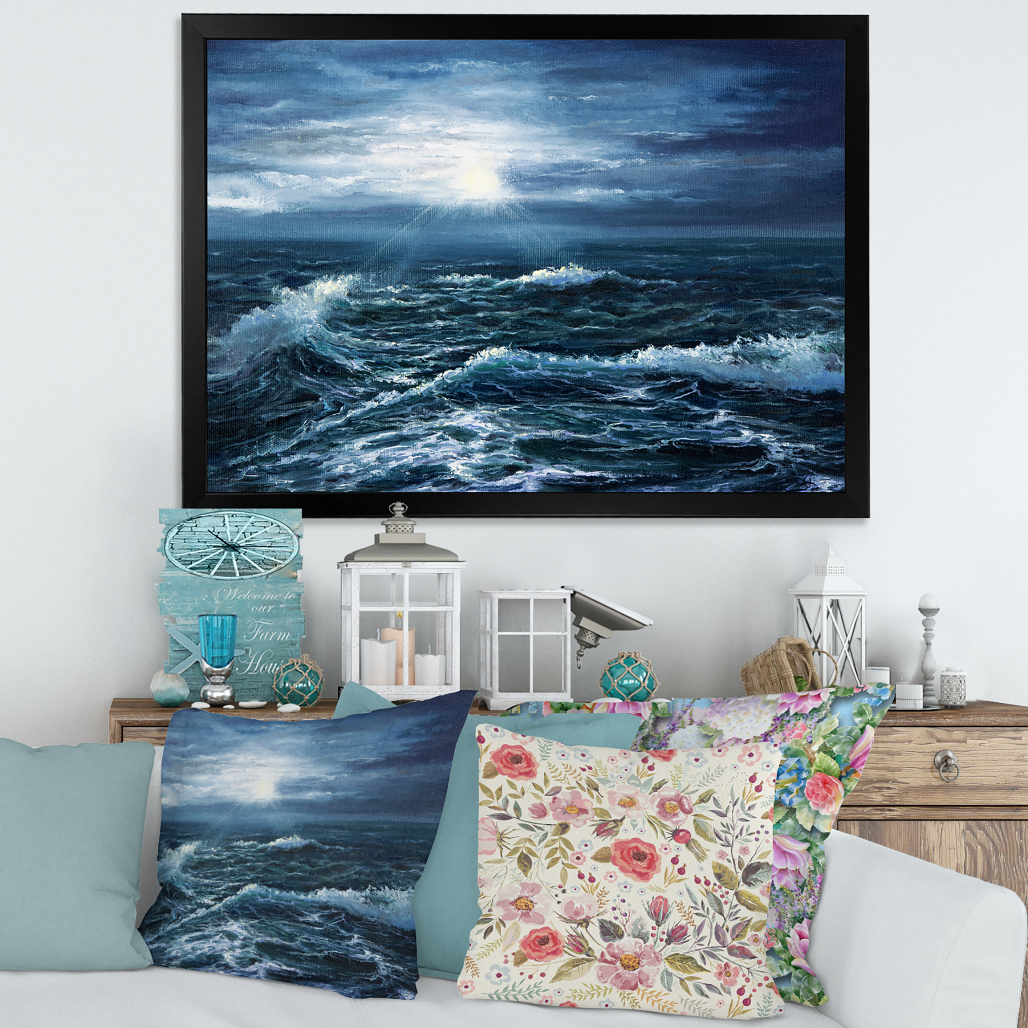 Designart 'Morning Glow Through The Ocean Waves' Nautical & Coastal Framed Art Print