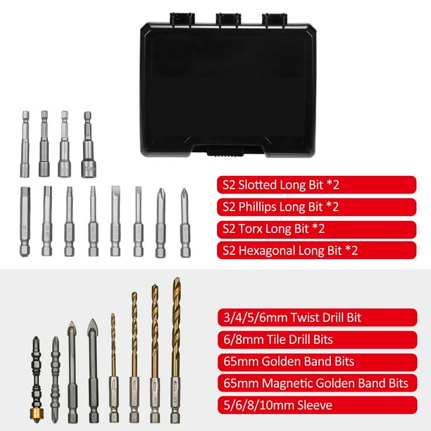 20PCS Drill Bit Set Screwdriver Bit Set Impact Driver Bit Set for