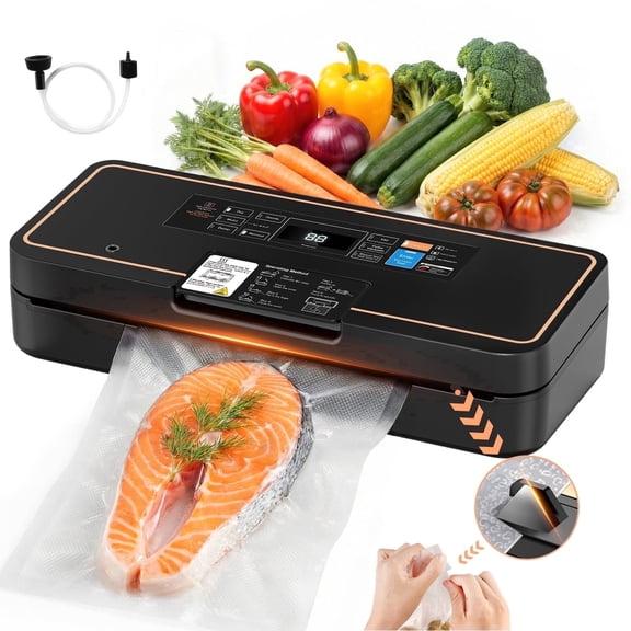 UPRUBE Vacuum Sealer for Food, 9-in-1 Built-in Cutter Food Vacuum Saver Sealer Machine, Include One Roll Bags ,95kPa Strong Vacuum