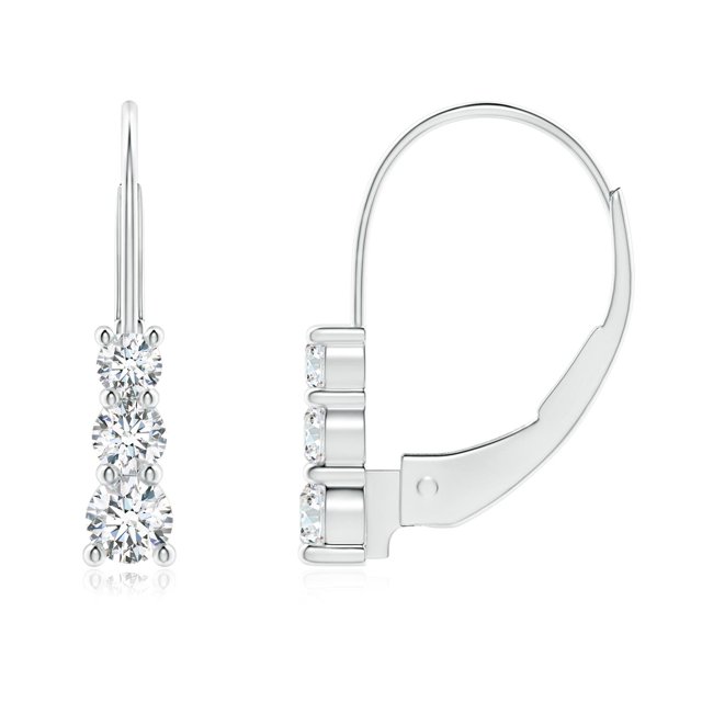 Angara Natural Diamond Earrings - Round Diamond Three Stone Leverback Earrings in Platinum for Women
