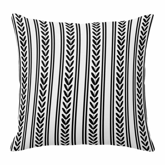 Throw Pillow Covers, Black Botanical Decorative Throw Pillow Covers 18x18 Inch, Modern Farmhouse Striped Square Linen Pillow Cases for Couch/Living Room/Sofa