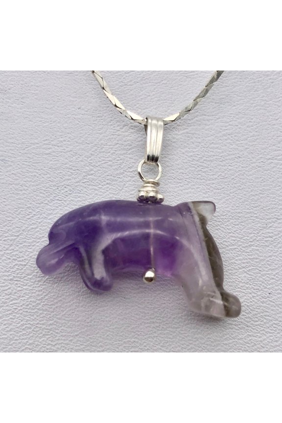 Amethyst Dolphin Pendant Necklace | Semi Precious Stone Jewelry | Silver Pendant